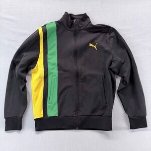 Puma Track Jacket Mens Medium Full Zip Black Yellow Green Stripe 546586